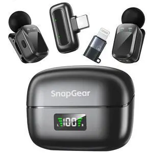 Mini Microphone, Ultra-Light Wireless Microphone for iPhone/Android, 30H Battery Life with Charging Case, 48kHz/24bit, Noise Cancellation for Vlogging, Streaming Mini Microphone, Ultra-Light Wireless Microphone for iPhone/Android, 30H Battery Life with Charging Case, 48kHz/24bit, Noise Cancellation for Vlogging, Streaming