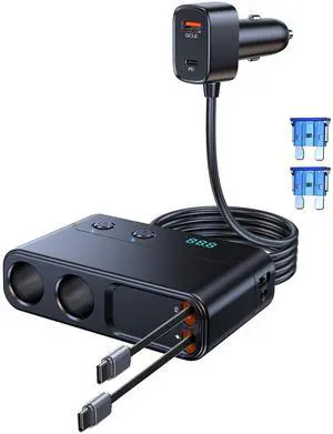 8 in 1 Retractable Cigarette Lighter Splitter, 191W Car Charger Adapter with 2 Sockets,12V Car Outlet with PD30W QC3.0 USB Charging Ports, LED Voltage Display TSNAM 8 in 1 Retractable Cigarette Lighter Splitter, 191W Car Charger Adapter with 2 Sockets,12V Car Outlet with PD30W QC3.0 USB Charging Ports, LED Voltage Display TSNAM