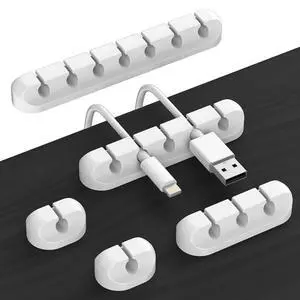 Cord Organizer for Desk, 5 Pack Cord Holders, Cable Clips, White Cord Organizer for Desk, 5 Pack Cord Holders, Cable Clips, White
