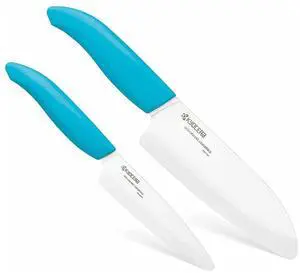 Revolution 2-Piece Ceramic Knife Set: Chef Knife For Your Cooking Needs, 5.5" Santoku and 4.5" Utility Knife, White Blades with Blue Handles, White/Blue Revolution 2-Piece Ceramic Knife Set: Chef Knife For Your Cooking Needs, 5.5" Santoku and 4.5" Utility Knife, White Blades with Blue Handles, White/Blue