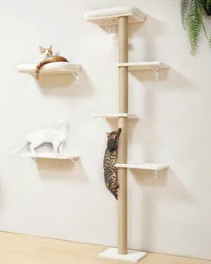 Cat Wall Shelves, Stable Wall Mounted Cats Furniture Set, Kitten Scratching Post with Soft Cushion Perch, Space Saving Climbing Wall for 16 Inch Drywall - Beige Cat Wall Shelves, Stable Wall Mounted Cats Furniture Set, Kitten Scratching Post with Soft Cushion Perch, Space Saving Climbing Wall for 16 Inch Drywall - Beige