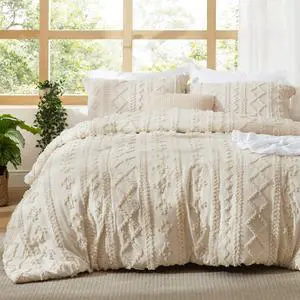 Tufted Boho Comforter Set King Size - Beige Boho Bed Set, GentleSoft 3 Pieces Farmhouse Shabby Chic Embroidery Bedding, Gifts for Woman, Soft Jacquard King Comforter for All Seasons Tufted Boho Comforter Set King Size - Beige Boho Bed Set, GentleSoft 3 Pieces Farmhouse Shabby Chic Embroidery Bedding, Gifts for Woman, Soft Jacquard King Comforter for All Seasons