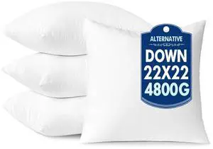 22x22 Down Alternative Pillow Inserts,Pack of 4 Throw Pillows 22 x 22 Inch Body Bed Sleeping Ultra Soft Fluffy Form for Sofa Couch Bed 22x22 Down Alternative Pillow Inserts,Pack of 4 Throw Pillows 22 x 22 Inch Body Bed Sleeping Ultra Soft Fluffy Form for Sofa Couch Bed