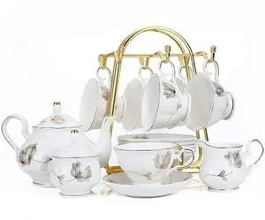 CHENP.HMC Porcelain Ceramic 22-Piece Tea Set, Teapot and Cup Set, 30.7 Ounces, for 6, Gift Sets, Tea or Coffee Lovers, Wedding, Birthday CHENP.HMC Porcelain Ceramic 22-Piece Tea Set, Teapot and Cup Set, 30.7 Ounces, for 6, Gift Sets, Tea or Coffee Lovers, Wedding, Birthday