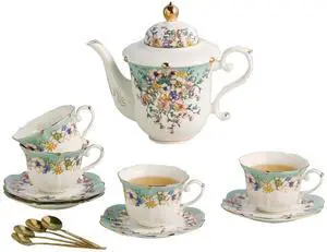 TATSUMI Country Roses Porcelain Tea Set, European Ceramic tea set for adults,Vintage Style, For Women and Tea Parties (Dutch Blue, 13 Pieces Set) TATSUMI Country Roses Porcelain Tea Set, European Ceramic tea set for adults,Vintage Style, For Women and Tea Parties (Dutch Blue, 13 Pieces Set)