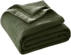 CHUFFED Cotton Waffle Blanket Queen Size - Plush Milk Velvet & Reversible Waffle Weave,Anti-Static 500Gsm DesignThick Cozy Soft Winter Blanket for Bed, Couch, Sofa - Olive Green, 90x90 Inches CHUFFED Cotton Waffle Blanket Queen Size - Plush Milk Velvet & Reversible Waffle Weave,Anti-Static 500Gsm DesignThick Cozy Soft Winter Blanket for Bed, Couch, Sofa - Olive Green, 90x90 Inches