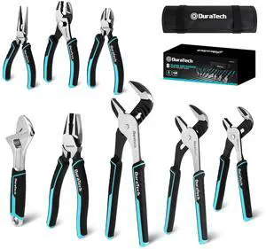DURATECH 8-Piece Pliers Set with Rolling Pouch, Premium Cr-V/Cr-Ni Construction, (12", 10", 8" Groove Joint Pliers, 8" Adjustable Wrench, 8" Linesman, 6" Long Needle Nose, 6" Slip Joint, 6" Diagonal) DURATECH 8-Piece Pliers Set with Rolling Pouch, Premium Cr-V/Cr-Ni Construction, (12", 10", 8" Groove Joint Pliers, 8" Adjustable Wrench, 8" Linesman, 6" Long Needle Nose, 6" Slip Joint, 6" Diagonal)
