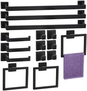 15 Pieces Bathroom Hardware Set, Matte Black Bathroom Accessories Set, Towel Racks for Bathroom, 23.6 Inch Bath Towel Bar Set Stainless Steel, Toilet Paper Holder Wall Mounted, Towel Ring, Towel Hook 15 Pieces Bathroom Hardware Set, Matte Black Bathroom Accessories Set, Towel Racks for Bathroom, 23.6 Inch Bath Towel Bar Set Stainless Steel, Toilet Paper Holder Wall Mounted, Towel Ring, Towel Hook