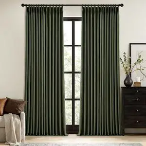 MIULEE Olive Green Pinch Pleated 100% Blackout Linen Curtains for Bedroom, Room Darkening Memory Trained Dark Green Window Curtains 84 inches Long for Living Room, Black Out Pleat Drapes, 2 Panels MIULEE Olive Green Pinch Pleated 100% Blackout Linen Curtains for Bedroom, Room Darkening Memory Trained Dark Green Window Curtains 84 inches Long for Living Room, Black Out Pleat Drapes, 2 Panels