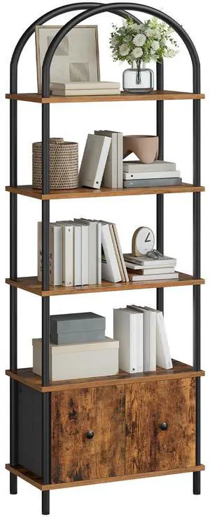 HOOBRO 5-Tier Bookshelf, Arched Bookcase with 2 Drawers, Tall Industrial Style Display Rack, Modern Standing Bookcase with Metal Frame for Office, Bedroom, Kitchen, Rustic Brown and Black BF175SJ01 HOOBRO 5-Tier Bookshelf, Arched Bookcase with 2 Drawers, Tall Industrial Style Display Rack, Modern Standing Bookcase with Metal Frame for Office, Bedroom, Kitchen, Rustic Brown and Black BF175SJ01