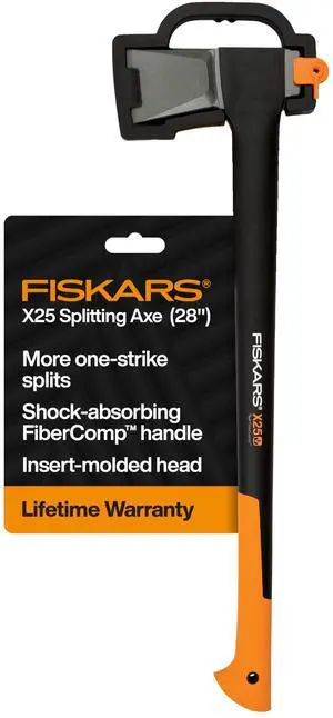 Fiskars X25 Splitting Axe, 28" Wood Splitting Axe for Medium to Large Size Logs with Shock Absorbing Handle and Sheath, Split Firewood, Forged Steel Blade, Bushcraft Gear and Camping Hatchet Fiskars X25 Splitting Axe, 28" Wood Splitting Axe for Medium to Large Size Logs with Shock Absorbing Handle and Sheath, Split Firewood, Forged Steel Blade, Bushcraft Gear and Camping Hatchet