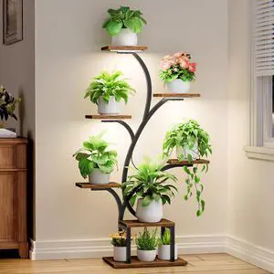 BACEKOLL Plant Stand Indoor with Grow Lights, 7 Tiered Indoor Plant Shelf, 49" Corner Plant Stands for Indoor Plants, Metal Plant Flower Display Shelf, Tree-Shaped Plant Rack for Home, Patio, Brown BACEKOLL Plant Stand Indoor with Grow Lights, 7 Tiered Indoor Plant Shelf, 49" Corner Plant Stands for Indoor Plants, Metal Plant Flower Display Shelf, Tree-Shaped Plant Rack for Home, Patio, Brown