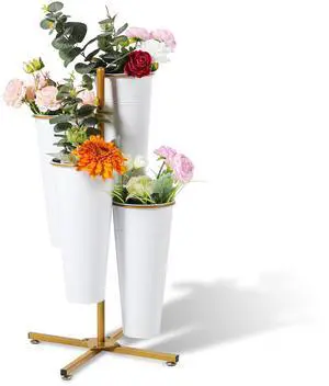 Ruifabo Flower Bar Stand with 4 Metal Buckets, 4 Tier Flower Display Stand, Rotatable Flower Cart Iron Plant Stand for Wedding or Florist Decor, Upgrade Metal Bucket Durable than Plastic Bucket Ruifabo Flower Bar Stand with 4 Metal Buckets, 4 Tier Flower Display Stand, Rotatable Flower Cart Iron Plant Stand for Wedding or Florist Decor, Upgrade Metal Bucket Durable than Plastic Bucket