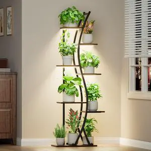 MJOMKN 62" Plant Stand Indoor with Grow Lights - 7 Tiered Tall Metal Plant Shelf - Corner Wooden Plant Stand for Indoor Plants Multiple, Large S-Shape Flower Rack Holder for Living Room, Garden MJOMKN 62" Plant Stand Indoor with Grow Lights - 7 Tiered Tall Metal Plant Shelf - Corner Wooden Plant Stand for Indoor Plants Multiple, Large S-Shape Flower Rack Holder for Living Room, Garden