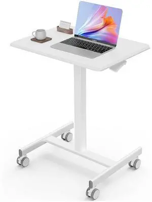 Sweetcrispy Mobile Small Standing Desk - Sit Stand Portable Rolling Laptop Desk with Lockable Wheels, Adjustable Height Computer Workstations, White Sweetcrispy Mobile Small Standing Desk - Sit Stand Portable Rolling Laptop Desk with Lockable Wheels, Adjustable Height Computer Workstations, White