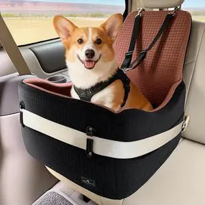 PETSFIT Dog Car Seat for Small/Medium Dogs Up to 35 lbs Patented Safety System, 6" Memory Foam Pet Booster Car Seat, Fully Detachable and Washable Dog Carseat with 2 Storage Pockets (Black/Brown) PETSFIT Dog Car Seat for Small/Medium Dogs Up to 35 lbs Patented Safety System, 6" Memory Foam Pet Booster Car Seat, Fully Detachable and Washable Dog Carseat with 2 Storage Pockets (Black/Brown)