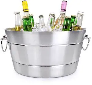 BREKX Stainless Steel Ice Bucket for Parties, Double Wall Insulated Anchored Brushed Drink Tub & Wine Bucket with Double Hinged Handles, Drink Chiller for Parties, 12QT (3 Gallon), 100% Leak Proof BREKX Stainless Steel Ice Bucket for Parties, Double Wall Insulated Anchored Brushed Drink Tub & Wine Bucket with Double Hinged Handles, Drink Chiller for Parties, 12QT (3 Gallon), 100% Leak Proof