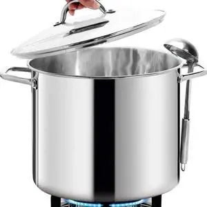 HOMICHEF Commercial Grade LARGE STOCK POT 20 Quart With Lid - Nickel Free Stainless Steel Cookware - Healthy Polished Stockpots - Heavy Duty Induction Soup Pot HOMICHEF Commercial Grade LARGE STOCK POT 20 Quart With Lid - Nickel Free Stainless Steel Cookware - Healthy Polished Stockpots - Heavy Duty Induction Soup Pot