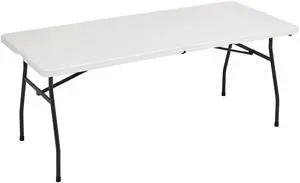 Amazon Basics Heavy Duty Portable Folding Table, 6 ft, Indoor & Outdoor, Fold-in-Half Design with Carrying Handle, White Amazon Basics Heavy Duty Portable Folding Table, 6 ft, Indoor & Outdoor, Fold-in-Half Design with Carrying Handle, White