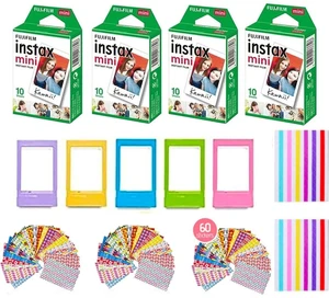 Instax Mini Instant Film (2 Pack, 40 Sheets) 5 Plastic Desk Frames + 60 Sticker Frames + 2 Packs Corner Stickers Instax Mini Instant Film (2 Pack, 40 Sheets) 5 Plastic Desk Frames + 60 Sticker Frames + 2 Packs Corner Stickers