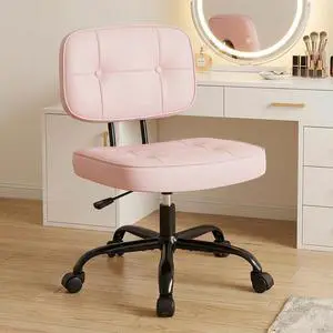 DUMOS Home Office Desk Chair - Ergonomic Armless PU Leather Computer Rolling Task Chairwith Comfy Lumbar Support and Height Adjustable, Vanity, Bedroom, Pink DUMOS Home Office Desk Chair - Ergonomic Armless PU Leather Computer Rolling Task Chairwith Comfy Lumbar Support and Height Adjustable, Vanity, Bedroom, Pink