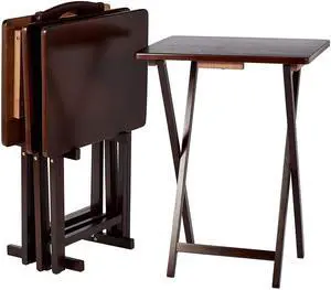Amazon Basics Portable Foldable TV Tray Table with Storage Rack, Space-Saving Design, Sturdy Wood, 14.6"L x 19"W x 26"H, Espresso, 4-Pack Amazon Basics Portable Foldable TV Tray Table with Storage Rack, Space-Saving Design, Sturdy Wood, 14.6"L x 19"W x 26"H, Espresso, 4-Pack