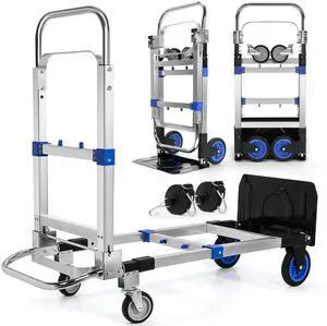 Upgraded 3 in 1 Aluminum Folding Hand Truck, 600 lbs Convertible Heavy Duty Dolly Cart, Collapsible Hand Trucks with 4 Rubber Wheels and Retractable Handle for Home, Warehouse, Supermarket(Blue) Upgraded 3 in 1 Aluminum Folding Hand Truck, 600 lbs Convertible Heavy Duty Dolly Cart, Collapsible Hand Trucks with 4 Rubber Wheels and Retractable Handle for Home, Warehouse, Supermarket(Blue)