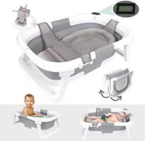 BEBELEH Collapsible Baby Bathtub with Thermometer Bathtub + Baby tub Sling + Newborn Sling Baby Bathtub Newborn to Toddler 0-24 Months The Ultimate Baby Bath Tub! (with Thermometer,Gray) BEBELEH Collapsible Baby Bathtub with Thermometer Bathtub + Baby tub Sling + Newborn Sling Baby Bathtub Newborn to Toddler 0-24 Months The Ultimate Baby Bath Tub! (with Thermometer,Gray)