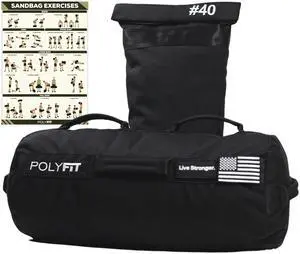 Polyfit Sandbag Pro - Workout Sandbag with Triple Closure Filler Bag and Reinforced Nylon Webbing - Black - 40LB Polyfit Sandbag Pro - Workout Sandbag with Triple Closure Filler Bag and Reinforced Nylon Webbing - Black - 40LB