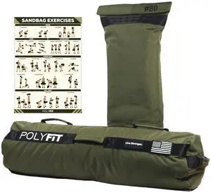 Polyfit Sandbag Pro - Workout Sandbag with Triple Closure Filler Bag and Reinforced Nylon Webbing - Green - 80LB Polyfit Sandbag Pro - Workout Sandbag with Triple Closure Filler Bag and Reinforced Nylon Webbing - Green - 80LB