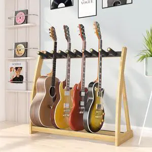 Bamboo Guitar Rack for Multiple Guitars, Adjustable Guitar Stand(Natural) | Natural Bamboo Adjustable Dividers Protective Padding Stable Floor Design Fits Acoustic, Electric & Bass Bamboo Guitar Rack for Multiple Guitars, Adjustable Guitar Stand(Natural) | Natural Bamboo Adjustable Dividers Protective Padding Stable Floor Design Fits Acoustic, Electric & Bass