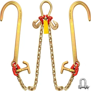 V Bridle Chain, 5/16 in x 2 ft Tow Chain Bridle, Grade 80 V-Bridle Transport Chain, 9260 Lbs Break Strength with TJ Hooks & Grab Hooks, Heavy Duty Pear Link Connector and Chain Shorteners V Bridle Chain, 5/16 in x 2 ft Tow Chain Bridle, Grade 80 V-Bridle Transport Chain, 9260 Lbs Break Strength with TJ Hooks & Grab Hooks, Heavy Duty Pear Link Connector and Chain Shorteners