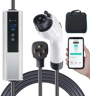 Level 2 Portable EV Charger, 40A 240V, Electric Vehicle Charger with 25 ft Charging Cable NEMA 14-50P Plug, 40A/32A/24A/16A Adjustable Current Plug-in Home EV Charging Station for SAE J1772 EVs Level 2 Portable EV Charger, 40A 240V, Electric Vehicle Charger with 25 ft Charging Cable NEMA 14-50P Plug, 40A/32A/24A/16A Adjustable Current Plug-in Home EV Charging Station for SAE J1772 EVs