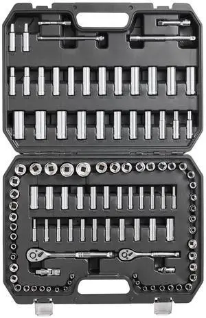 Socket Set, 1/4" and 3/8" Drive Socket and Ratchet Set, 6-Point Socket Opening, 106 Pcs Tool Set SAE and Metric, Deep and Standard Sockets, 5/32-1 in, 5-19 mm, with Accessories, Storage Case Socket Set, 1/4" and 3/8" Drive Socket and Ratchet Set, 6-Point Socket Opening, 106 Pcs Tool Set SAE and Metric, Deep and Standard Sockets, 5/32-1 in, 5-19 mm, with Accessories, Storage Case
