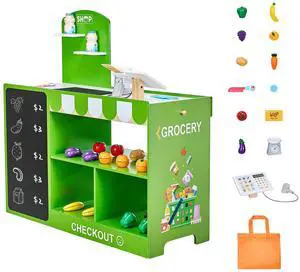Kids Grocery Store Playset Wooden Play Market Stand with Cash Register Kids Grocery Store Playset Wooden Play Market Stand with Cash Register