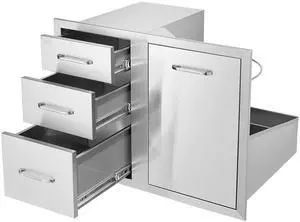 Outdoor Kitchen Door Drawer Combo 29.5" W x 22.6" H x 21.7''D, Access Door/Triple Drawers with Propane Drawer and Adjustable Garbage Ring, Perfect for BBQ Island Patio Grill Station Outdoor Kitchen Door Drawer Combo 29.5" W x 22.6" H x 21.7''D, Access Door/Triple Drawers with Propane Drawer and Adjustable Garbage Ring, Perfect for BBQ Island Patio Grill Station
