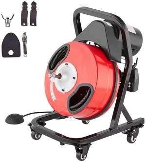 Drain Cleaner Machine 50FT x 1/2 Inch Manual Feed Snake Auger with Wheels Drain Cleaner Machine 50FT x 1/2 Inch Manual Feed Snake Auger with Wheels