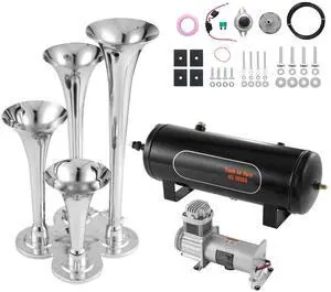 Train Horns Kit, 4 Trumpet Air Horn Kit, 150dB Train Horns for Pickup Trucks, 12V 160 psi Air Compressor 2.6 Gal/10 L Tank with Gauge for Any 12V Vehicle Car Truck Train Van Boat Train Horns Kit, 4 Trumpet Air Horn Kit, 150dB Train Horns for Pickup Trucks, 12V 160 psi Air Compressor 2.6 Gal/10 L Tank with Gauge for Any 12V Vehicle Car Truck Train Van Boat