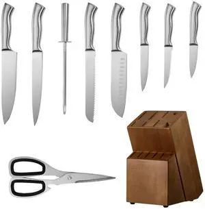 Kitchen Knife Set with Block and Sharpener, 15 Piece German High Carbon Stainless Steel Sharp Knife Set, Kitchen Cutlery with Ergonomic Handle, Sharpening Rod and Wooden Block, for Home Cooks Kitchen Knife Set with Block and Sharpener, 15 Piece German High Carbon Stainless Steel Sharp Knife Set, Kitchen Cutlery with Ergonomic Handle, Sharpening Rod and Wooden Block, for Home Cooks