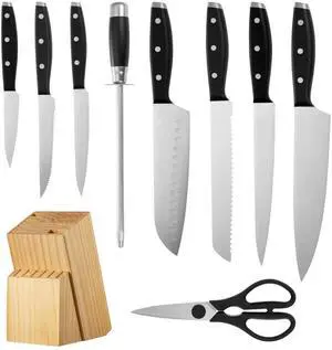 Kitchen Knife Set with Block and Sharpener, 15 Piece High Carbon Stainless Steel Sharp Knife Set, Kitchen Cutlery with Ergonomic Handle, Sharpening Rod and Premium Wooden Block, for Home Cooks Kitchen Knife Set with Block and Sharpener, 15 Piece High Carbon Stainless Steel Sharp Knife Set, Kitchen Cutlery with Ergonomic Handle, Sharpening Rod and Premium Wooden Block, for Home Cooks