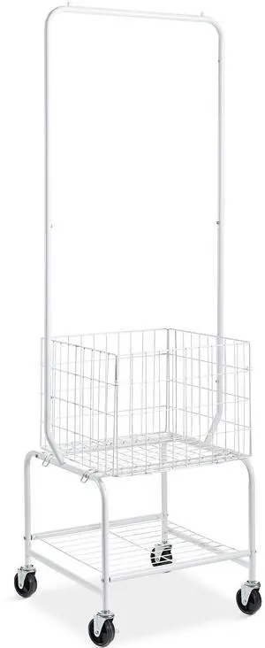 Metal Rolling Laundry Basket with Hanging Garment Rack, Height Adjustment Laundry Hamper Cart with Basket Load and Shelf Load, Storage Organizer with Heavy Duty Lockable Wheels Metal Rolling Laundry Basket with Hanging Garment Rack, Height Adjustment Laundry Hamper Cart with Basket Load and Shelf Load, Storage Organizer with Heavy Duty Lockable Wheels