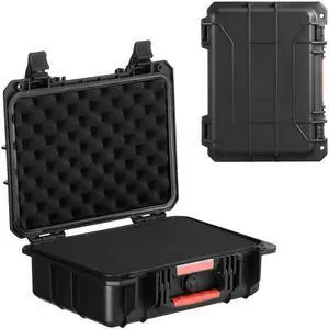 0.56 Cu.ft Weatherproof Hard Case with Handle Clips Padlock Holes PU Foam Protect Pistol, Microphone, and Camera Equipment 0.56 Cu.ft Weatherproof Hard Case with Handle Clips Padlock Holes PU Foam Protect Pistol, Microphone, and Camera Equipment