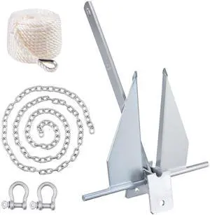 Fluke Style Anchor Kit, 13 LBS Hot-Dipped Galvanized Steel Fluke Anchor with 7.9' Chain, 101' Rope and Two 0.4" Shackles, Marine Boat Anchor for Small Vessels Under 30', Seas, Rivers and Shores Fluke Style Anchor Kit, 13 LBS Hot-Dipped Galvanized Steel Fluke Anchor with 7.9' Chain, 101' Rope and Two 0.4" Shackles, Marine Boat Anchor for Small Vessels Under 30', Seas, Rivers and Shores