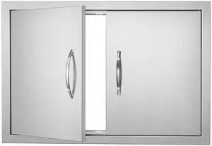 BBQ Access Door, 28W x 19H Inch Double Outdoor Kitchen Door, Stainless Steel Flush Mount Door, Wall Vertical Door with Handles, for BBQ Island, Grilling Station, Outside Cabinet BBQ Access Door, 28W x 19H Inch Double Outdoor Kitchen Door, Stainless Steel Flush Mount Door, Wall Vertical Door with Handles, for BBQ Island, Grilling Station, Outside Cabinet