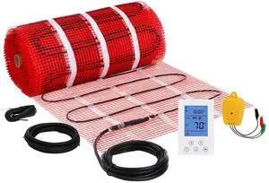 Floor Heating Mat, 100 Sq. ft, Electric Radiant In-Floor Heated Warm System with Digital Floor Sensing Thermostat, Includes Installation Monitor, Adhesive Back for Easy Installation on The Floor Floor Heating Mat, 100 Sq. ft, Electric Radiant In-Floor Heated Warm System with Digital Floor Sensing Thermostat, Includes Installation Monitor, Adhesive Back for Easy Installation on The Floor