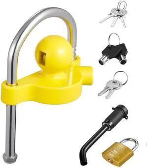 Trailer Hitch Lock Kit, Fits for 1-7/8 in, 2 in, 2-5/16 in Couplers, Heavy-Duty Anti-Theft Trailer Ball Lock with Keys, Prying-Resistant, Adjustable Height Design for RVs, Boats, Trailers Trailer Hitch Lock Kit, Fits for 1-7/8 in, 2 in, 2-5/16 in Couplers, Heavy-Duty Anti-Theft Trailer Ball Lock with Keys, Prying-Resistant, Adjustable Height Design for RVs, Boats, Trailers