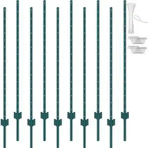 5 Feet Fence Post 10 Pack T-Post Heavy Duty Metal Fence Posts Green 5 Feet Fence Post 10 Pack T-Post Heavy Duty Metal Fence Posts Green