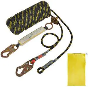 Vertical Lifeline Assembly, 0.55'' x 100' Fall Protection Rope with 30 KN Breaking Tension, Polyester Roofing Rope with Steel Snap Hooks, Rope Grab, and Shock Absorber, ANSI Compliant Vertical Lifeline Assembly, 0.55'' x 100' Fall Protection Rope with 30 KN Breaking Tension, Polyester Roofing Rope with Steel Snap Hooks, Rope Grab, and Shock Absorber, ANSI Compliant