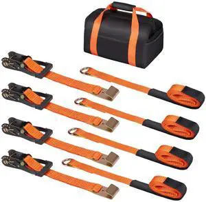 Car Tie Down Straps Kit, Lasso Style 2" x 120" Tire Straps, 5512 LBS Working Load, 11023 LBS Breaking Strength, with Flat Hooks for Passenger Car, ATV, Motorcycle, Van, SUV, UTV, Trailer, 4-Pack Car Tie Down Straps Kit, Lasso Style 2" x 120" Tire Straps, 5512 LBS Working Load, 11023 LBS Breaking Strength, with Flat Hooks for Passenger Car, ATV, Motorcycle, Van, SUV, UTV, Trailer, 4-Pack
