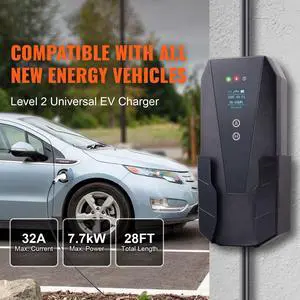 Level 2 Portable EV Charger, 32 Amp 240V, Electric Vehicle Charger with 28 ft Charging Cable NEMA 14-50P Plug, 16/20/24/32A Adjustable Current Plug-in Home EV Charging Station for SAE J1772 EVs Level 2 Portable EV Charger, 32 Amp 240V, Electric Vehicle Charger with 28 ft Charging Cable NEMA 14-50P Plug, 16/20/24/32A Adjustable Current Plug-in Home EV Charging Station for SAE J1772 EVs
